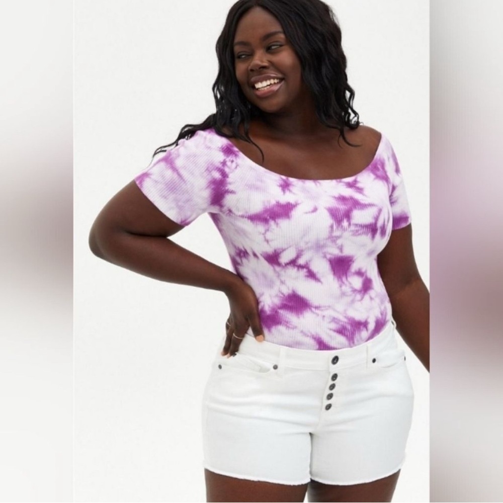 Torrid Purple Tie Dye Off Shoulder Ribbed Short Sleeve Top Plus Size 2X NEW